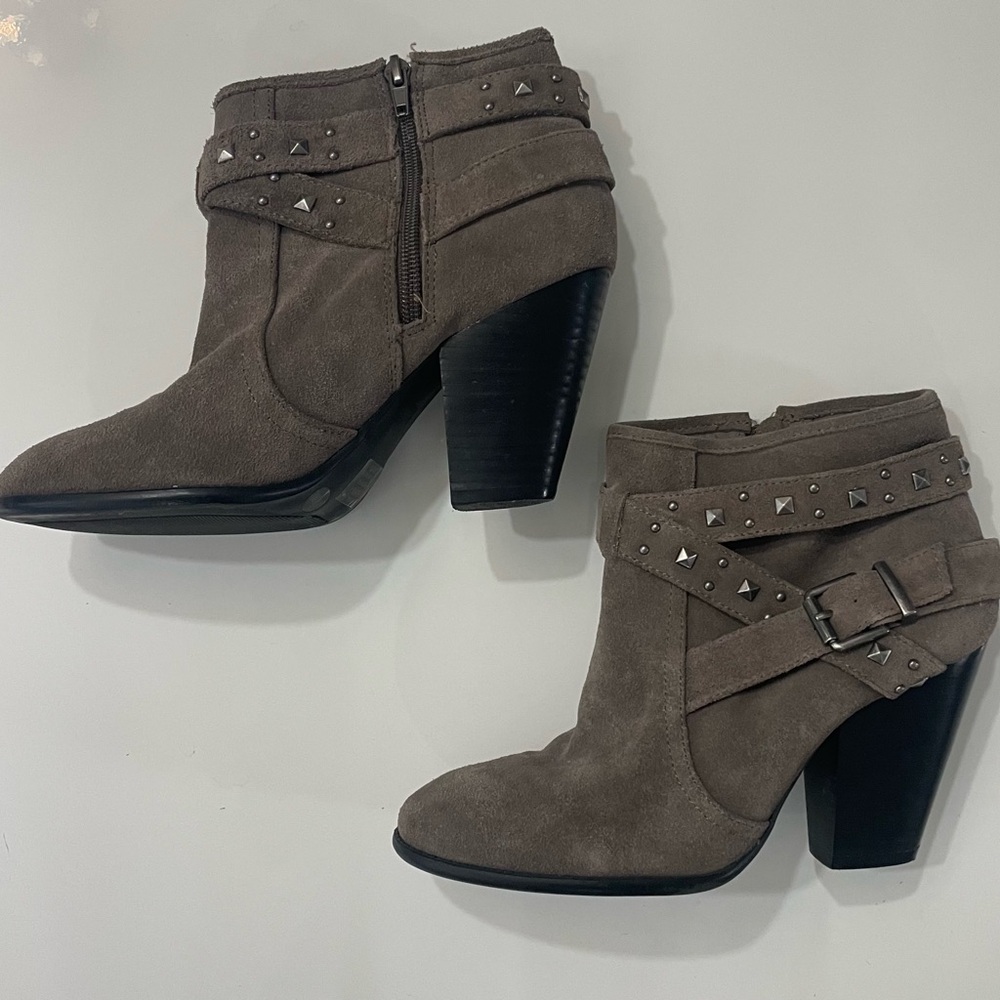 Julianne Hough Studded Taupe Ankle Boots | Size 8.5